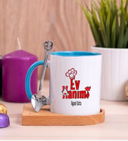 Ev Hanımı Ahşap Altlıklı Mavi Kupa Bardak