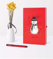 BK Gift Kişiye Özel Yılbaşı Kardan Adam Temalı Kırmızı Defter Kalem Seti - 1
