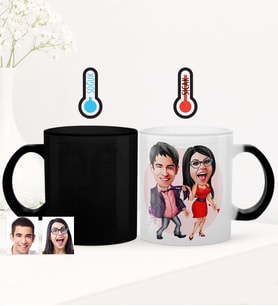 BK Gift Kişiye Özel Sevgililer Karikatürlü Sihirli Cam Kupa Bardak - 4