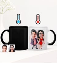 BK Gift Kişiye Özel Sevgililer Karikatürlü Sihirli Cam Kupa Bardak - 4