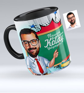 BK Gift Kişiye Özel Bay Öğretmen Karikatürlü Siyah Kupa Bardak  1