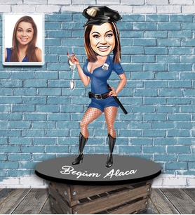 Kişiye Özel Polis Karikatürlü Ahşap Biblo Bayan-3