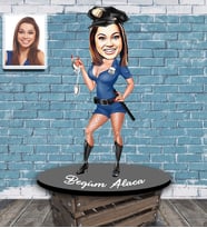 Kişiye Özel Polis Karikatürlü Ahşap Biblo Bayan-3