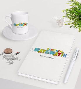 BK Gift Kişiye Özel Matematik Öğretmeni Beyaz Defter Kalem Türk Kahvesi Fincanı Seti-2 (Model 1)