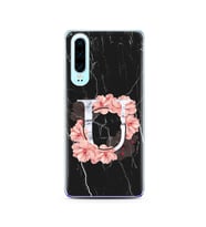 Mermer Çiçekli Harf Tasarım Süper Şeffaf Silikon Telefon Kılıfı Huawei P30  U-Ha