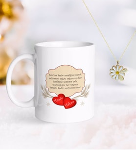 BK Gift Kişiye Özel Sevgililer Günü Kupa ve Çift İsimli Papatya Kolye-119 (Model 1)