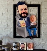 BK Gift Kişiye Özel Baba-Oğul Karikatürlü 3D Ahşap Tablo-1