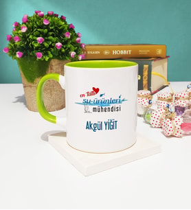 Mesajlı Su Ürünleri Mühendisi Tasarımlı Kişiye Özel Hediye Su Ürünleri Mühendisi Kupa Bardak Yeşil