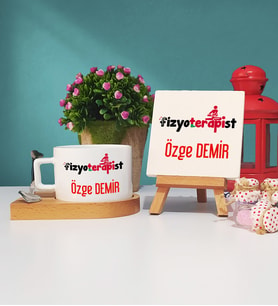Fizyoterapist Ahşap Altlıklı Fincan ve Dekoratif Taş Baskı Seti