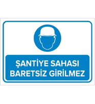 MIGNATIS - Şantiye Sahası Baretsiz Girilmez Levhası - Sac Malzeme 35x50cm