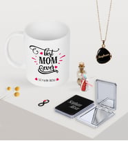 BK Gift Kişiye Özel En İyi Anne Kupa Ayna ve Siyah Mineli Kolye Seti-4 (Model 1)