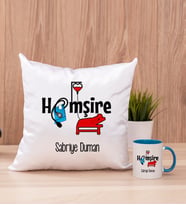 Hemşire Kare Yastık ve Mavi Kupa Bardak