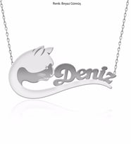 Kişiye Özel Kedi Beyaz Gümüş Kolye