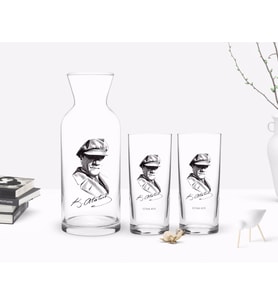 BK Gift Kişiye Özel Renkli Baskılı Atatürk Temalı İkili Rakı Bardağı ve Karaf Hediye Seti-17 (Model 1)