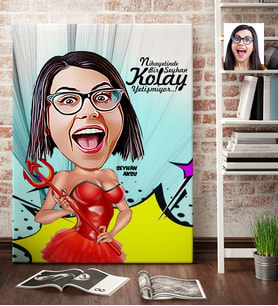 BK Gift Kişiye Özel Bayan Karikatür Kanvas Tablo 70x100cm 4