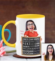 BK Gift Kişiye Özel Anneler Günü Temalı Karikatürlü Sarı Kupa Bardak Sa6