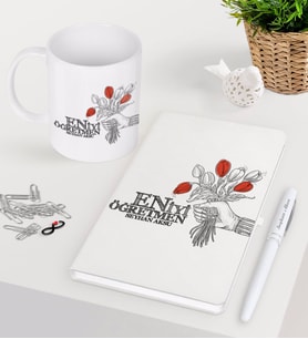 BK Gift Kişiye Özel En İyi Öğretmen Beyaz Defter Kalem Kupa Seti-7 (Model 1)