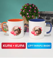 İkili Sevgiliye Sevgililer Günü Hediyesi 8 Kupa Bardak Turuncu Lacivert