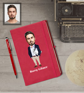 Kişiye Özel İş Adamı Karikatürlü  Kırmızı Defter Kalem Hediye Seti Bay-25