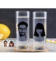 BK Gift Kişiye Özel Renkli Baskılı Erkek ve Kadın Silüet Tasarımlı İkili Vodka Bardağı-1 (Beyaz)
