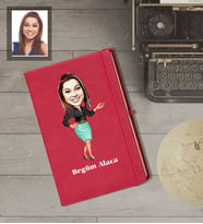 Kişiye Özel Öğretmen Karikatürlü   Kırmızı Defter Bayan-8