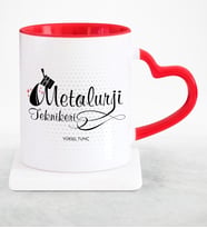 BK Gift Kişiye Özel Mesleki Metalurji Teknikeri Kırmızı Kalpli Kupa Bardak