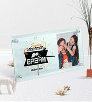 BK Gift Kişiye Özel Fotoğraflı Benim Kahraman Babam Masaüstü Cam Saat (Beyaz)