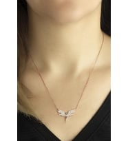 Beyaz Taşlı Mikail Meleği Kolye - Rose