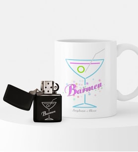 BK Gift Kişiye Özel Barmen Temalı Çakmak ve Kupa Hediye Seti - 2