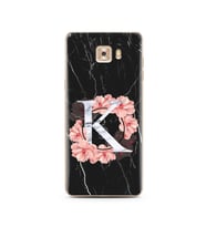 Mermer Çiçekli Harf Tasarım Süper Şeffaf Silikon Telefon Kılıfı Samsung C9 Pro K