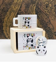 Yıldızlı Panda Tasarımlı Kutulu Kupa Ve Mini Kar Küresi