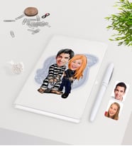 BK Gift Kişiye Özel Sevgililer Karikatürlü Beyaz Defter Kalem Seti-7