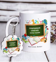 BK Gift Kişiye Özel Öğretmenler Günümüz Kutlu Olsun Beyaz Kupa ve Anahtarlık Hediye Seti-7 (Model 1)