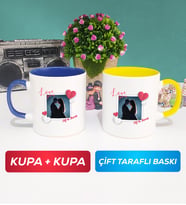 İkili Sevgiliye Sevgililer Günü Hediyesi 7 Kupa Bardak Lacivert Sarı