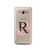 Pembe Çiçekli Harf Tasarım Süper Şeffaf Silikon Telefon Kılıfı Samsung J2 Prime 