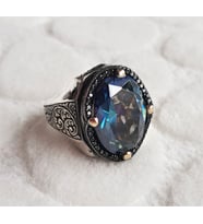 Mistik Topaz Taşlı Erkek Gümüş Yüzük