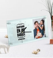 BK Gift Kişiye Özel Fotoğraflı Dünyanın En İyi Babası Masaüstü Cam Saat-6 (Beyaz)