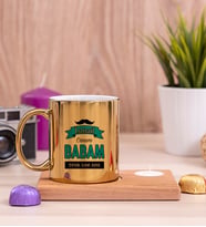 Canım Babam Ahşap Altlıklı Mumlu Gold Kupa Bardak