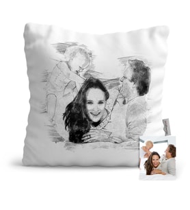 BK Gift Kişiye Özel Anne Baba Çocuk Karakalem  Yastık