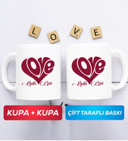 İkili Love Tasarımlı Sevgililer Günü Hediyesi Kupa Bardak Beyaz