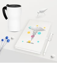 BK Gift Kişiye Özel Tıp Sembolü Temalı Beyaz Defter Kalem ve Termos Mug Seti (Model 1)