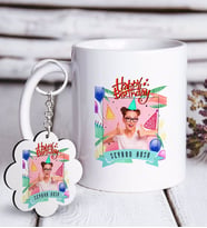 BK Gift Kişiye Özel Fotoğraflı Doğum Günü Beyaz Kupa ve Anahtarlık Hediye Seti-6 (Model 1)