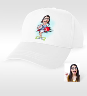 BK Gift Kişiye Özel Bayan Tenis Oyuncusu Karikatür Beyaz Şapka  1
