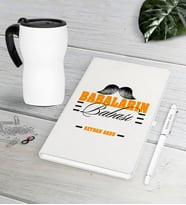 BK Gift Kişiye Özel Babaların Babası Beyaz Defter Kalem Termos Mug Seti-2 (Model 1)