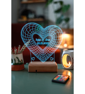 Sevgililer Günü Özel 3D Kalp ve Aşk Masaüstü Led Lamba