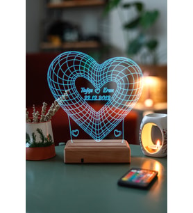 Sevgililer Günü Özel 3D Kalp ve Aşk Masaüstü Led Lamba