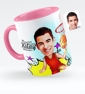 BK Gift Kişiye Özel Bay Basketbolcu Karikatürlü Pembe Kupa Bardak  1