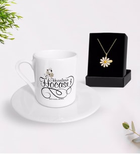 BK Gift Kişiye Özel Hocaların Hocası Türk Kahvesi Fincanı ve İsimli Papatya Kolye Hediye Seti-3 (Model 1)