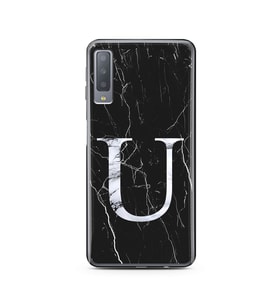 Samsung A7 (2017) Siyah Mermer Harf Tasarımlı Telefon Kılıfı U-Harfi 