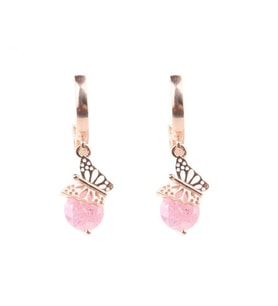 925 Ayar Gümüş Buzlu Pink Quartz Taşlı Kelebek Küpe